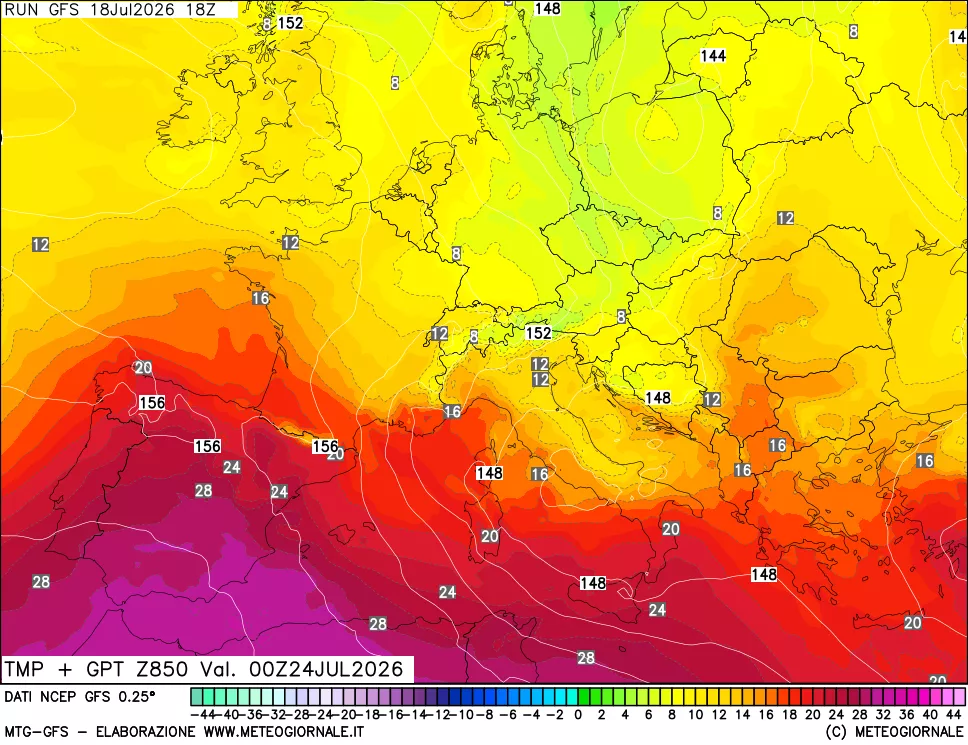 mappa 850 hPa Temp + GPT