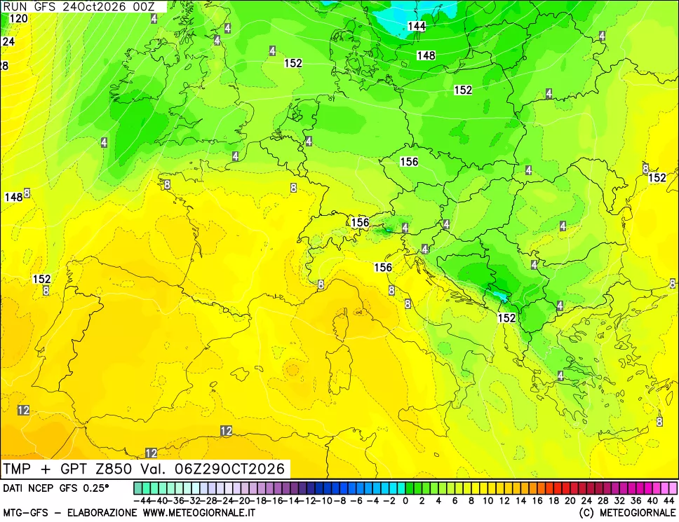 mappa 850 hPa Temp + GPT
