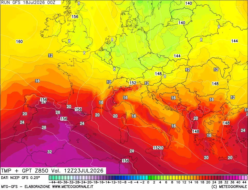 mappa 850 hPa Temp + GPT