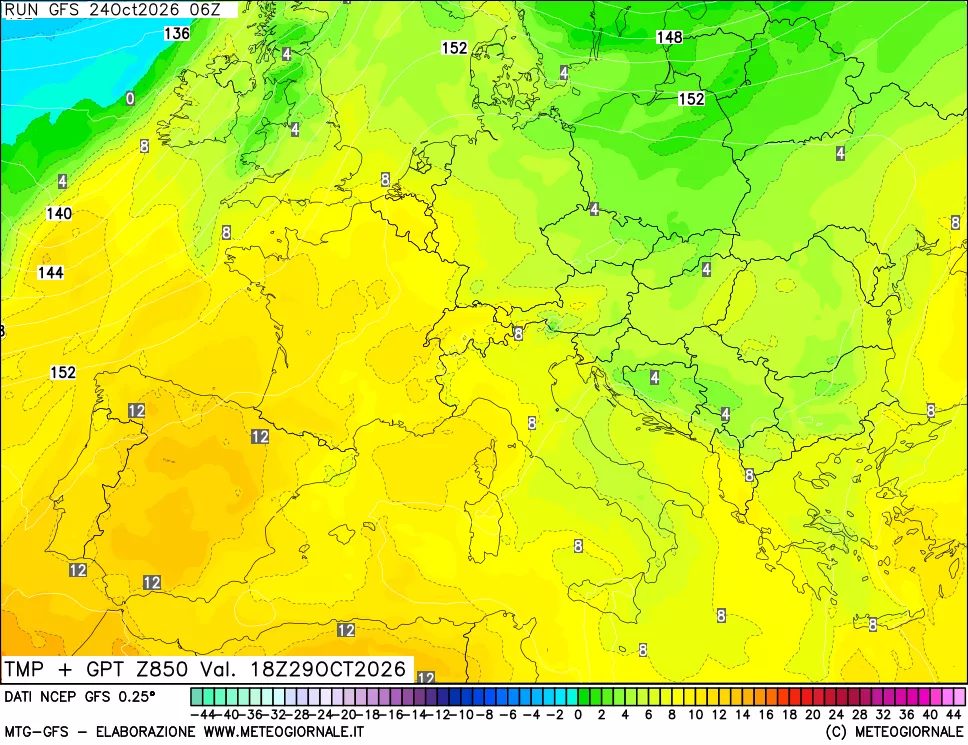 mappa 850 hPa Temp + GPT