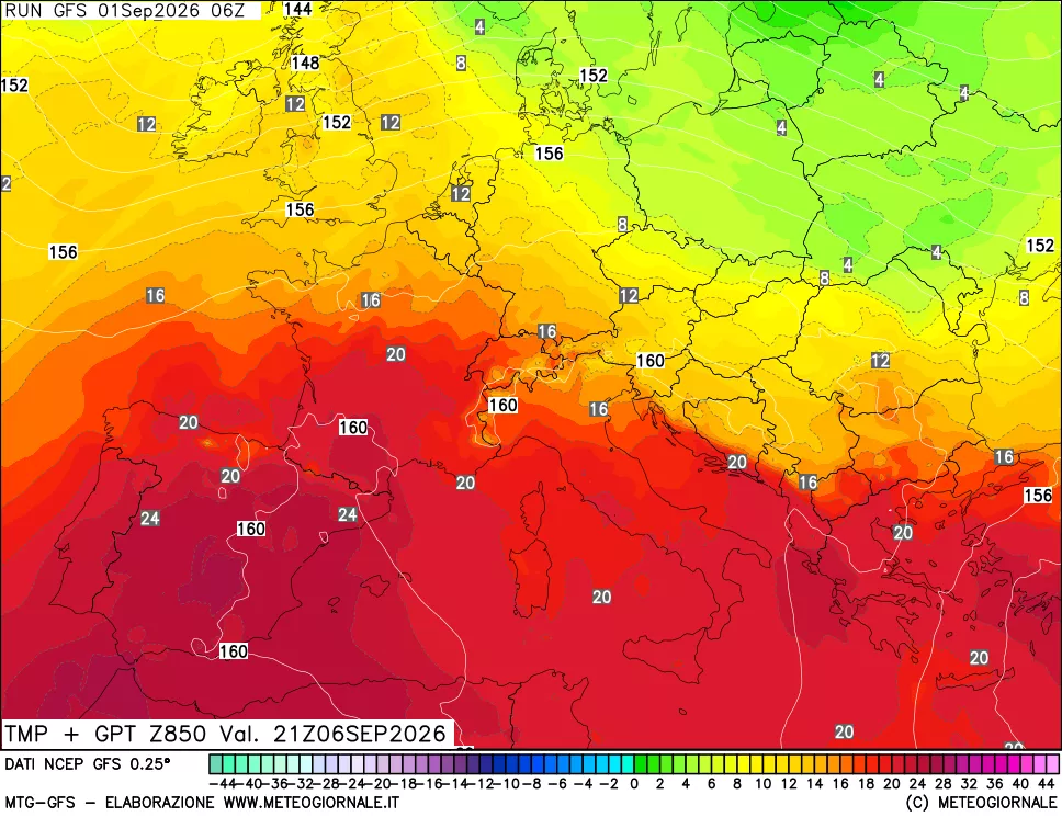 mappa 850 hPa Temp + GPT