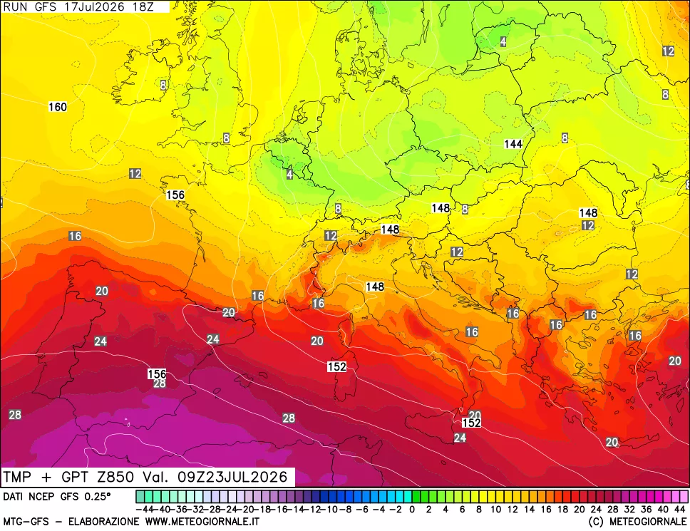 mappa 850 hPa Temp + GPT