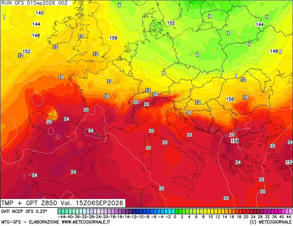 mappa 850 hPa Temp + GPT