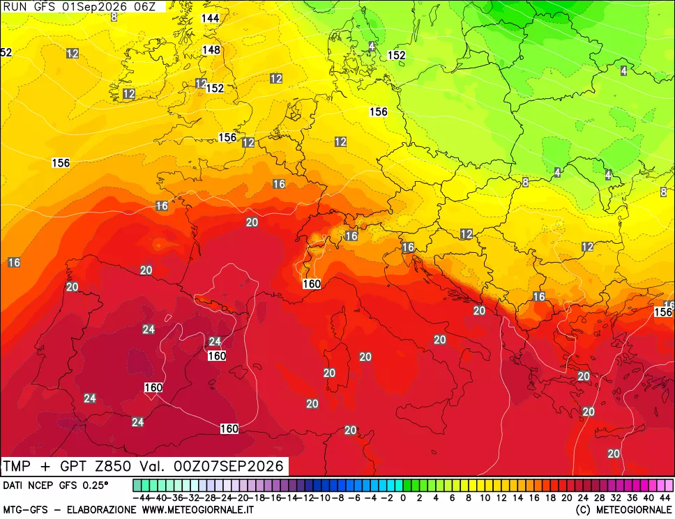 mappa 850 hPa Temp + GPT