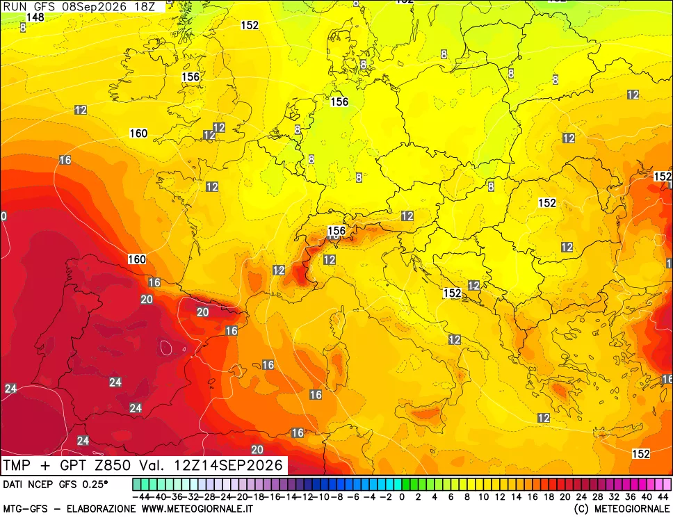 mappa 850 hPa Temp + GPT