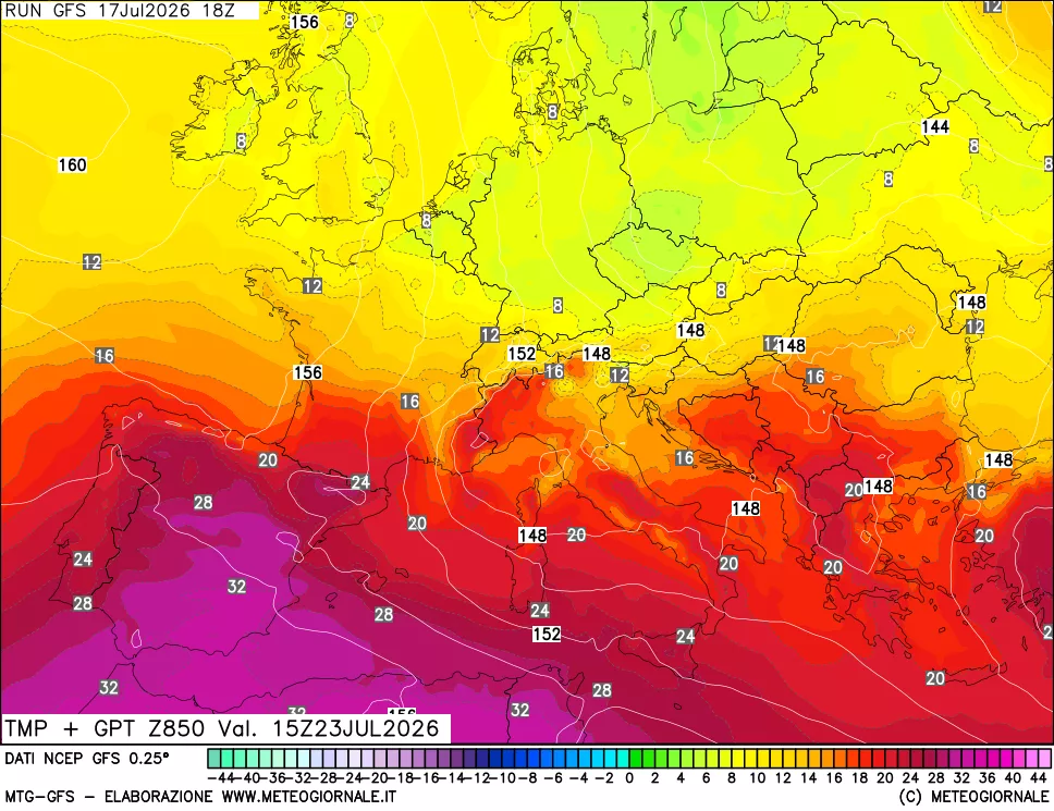 mappa 850 hPa Temp + GPT