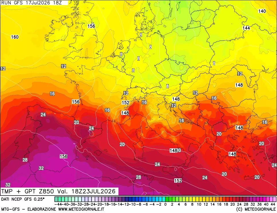 mappa 850 hPa Temp + GPT