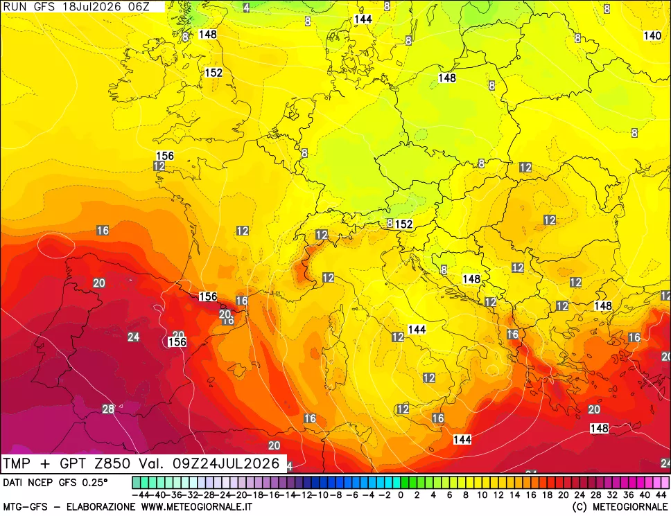 mappa 850 hPa Temp + GPT
