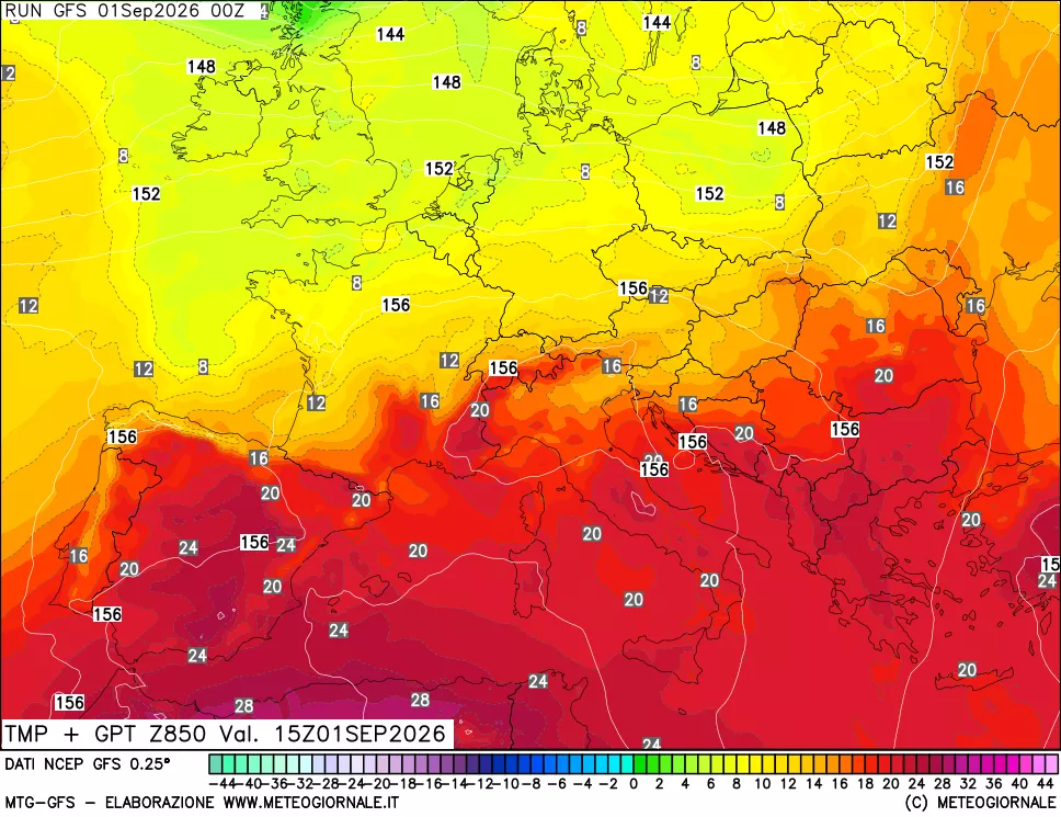 mappa 850 hPa Temp + GPT