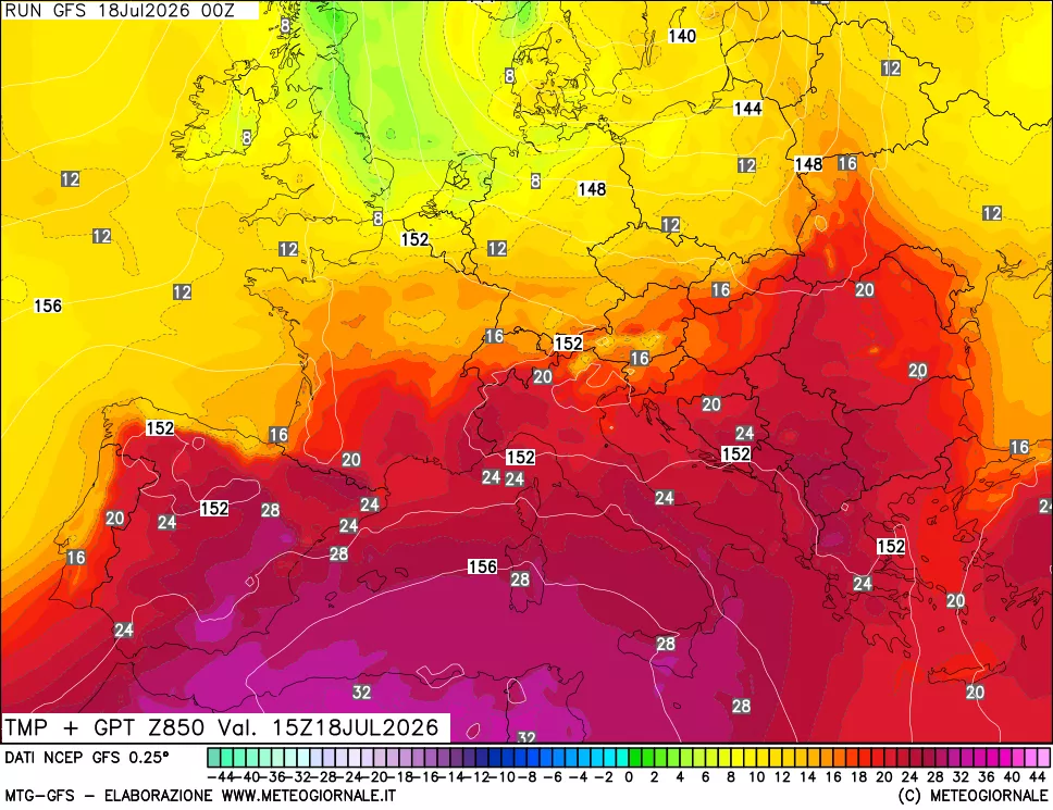 mappa 850 hPa Temp + GPT