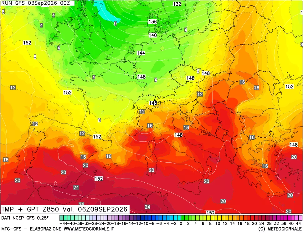 mappa 850 hPa Temp + GPT