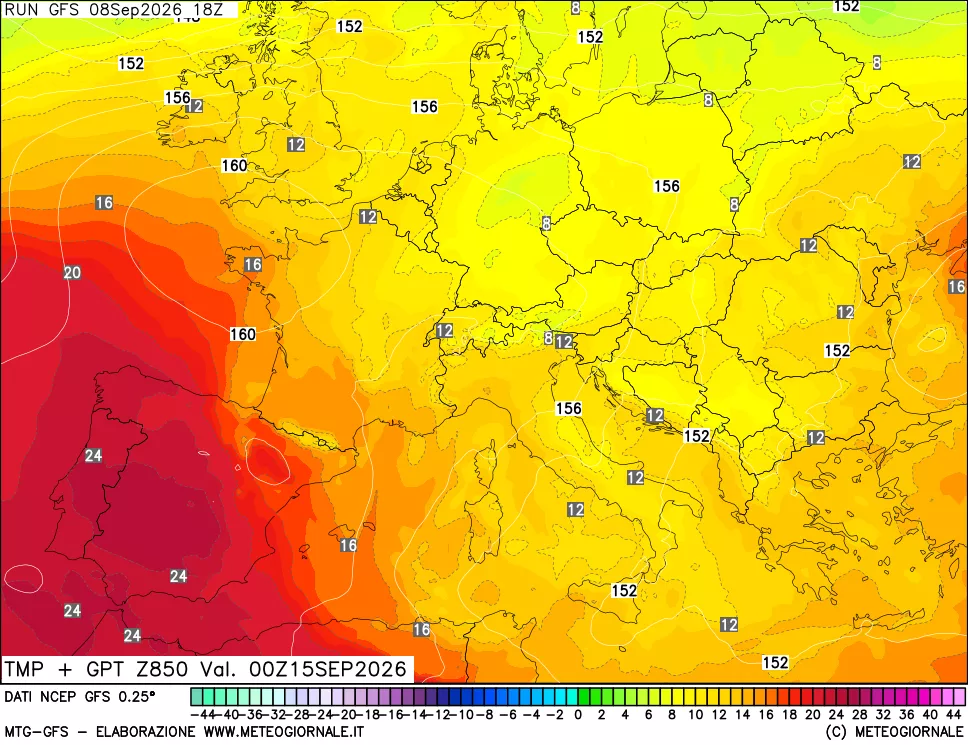 mappa 850 hPa Temp + GPT