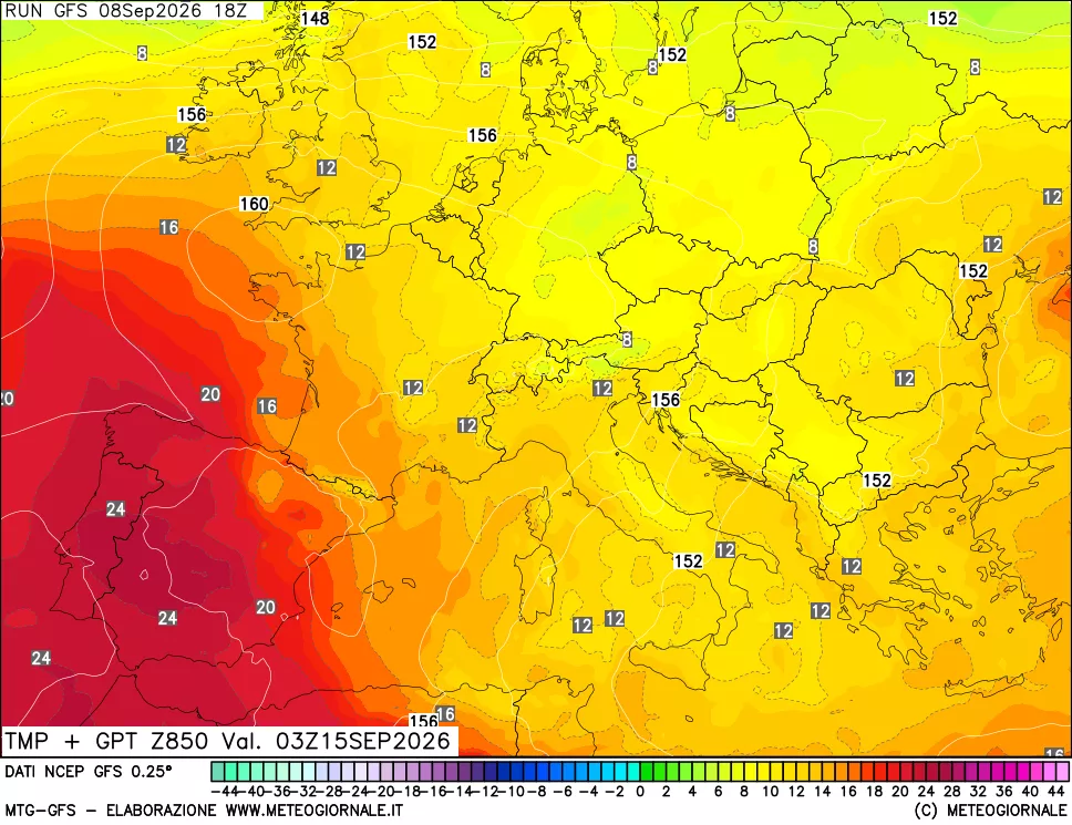mappa 850 hPa Temp + GPT