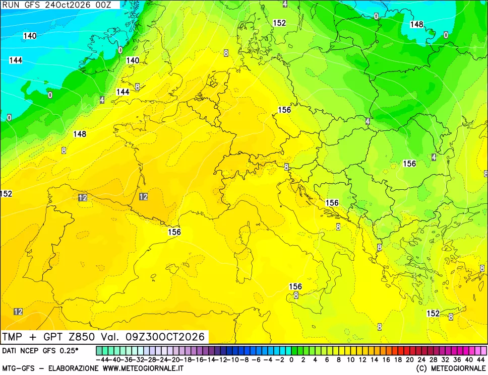 mappa 850 hPa Temp + GPT