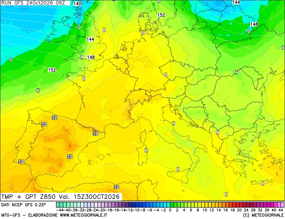 mappa 850 hPa Temp + GPT