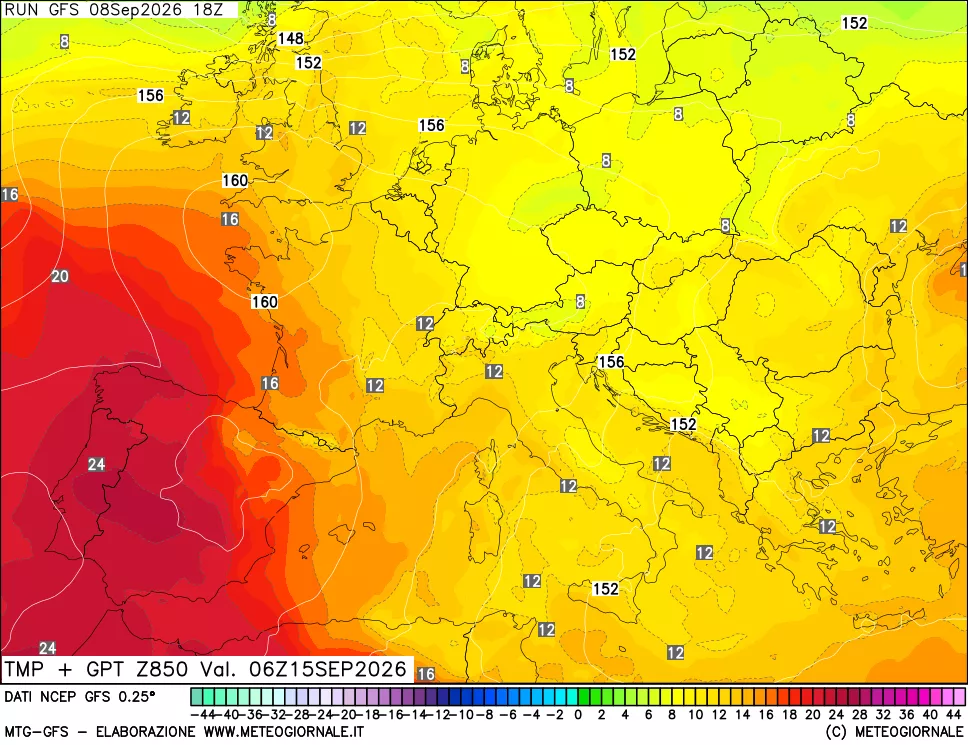 mappa 850 hPa Temp + GPT