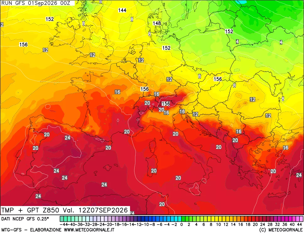 mappa 850 hPa Temp + GPT