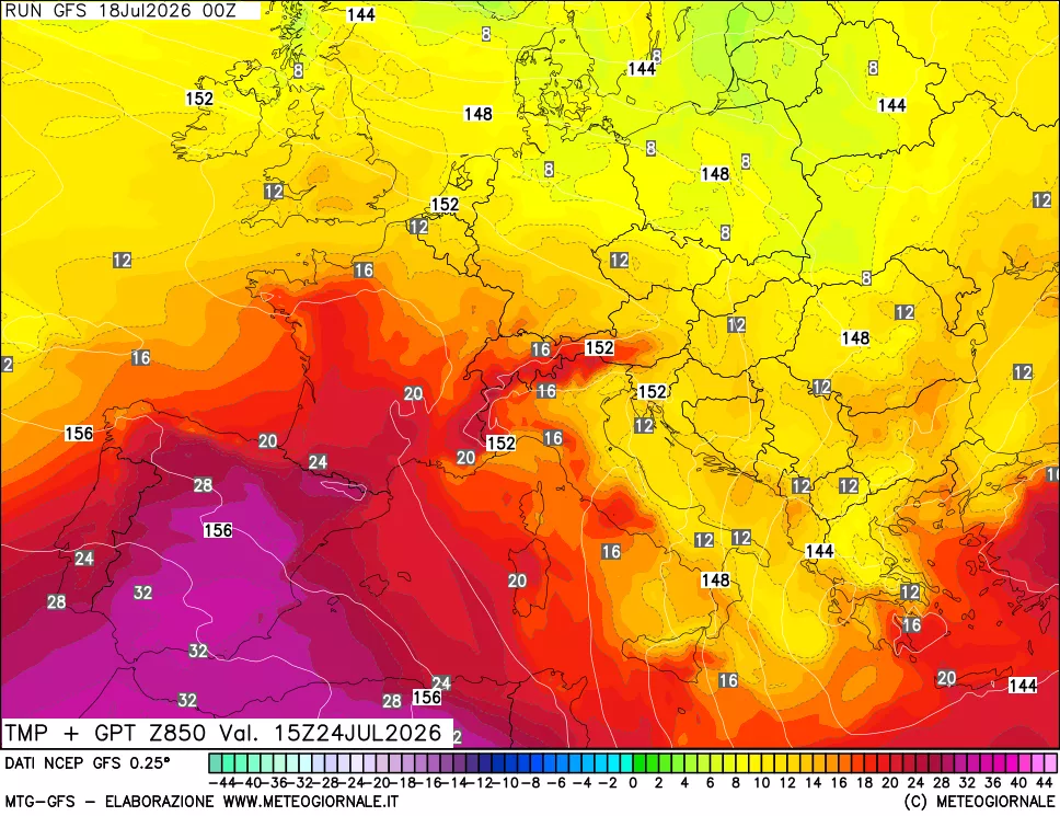 mappa 850 hPa Temp + GPT