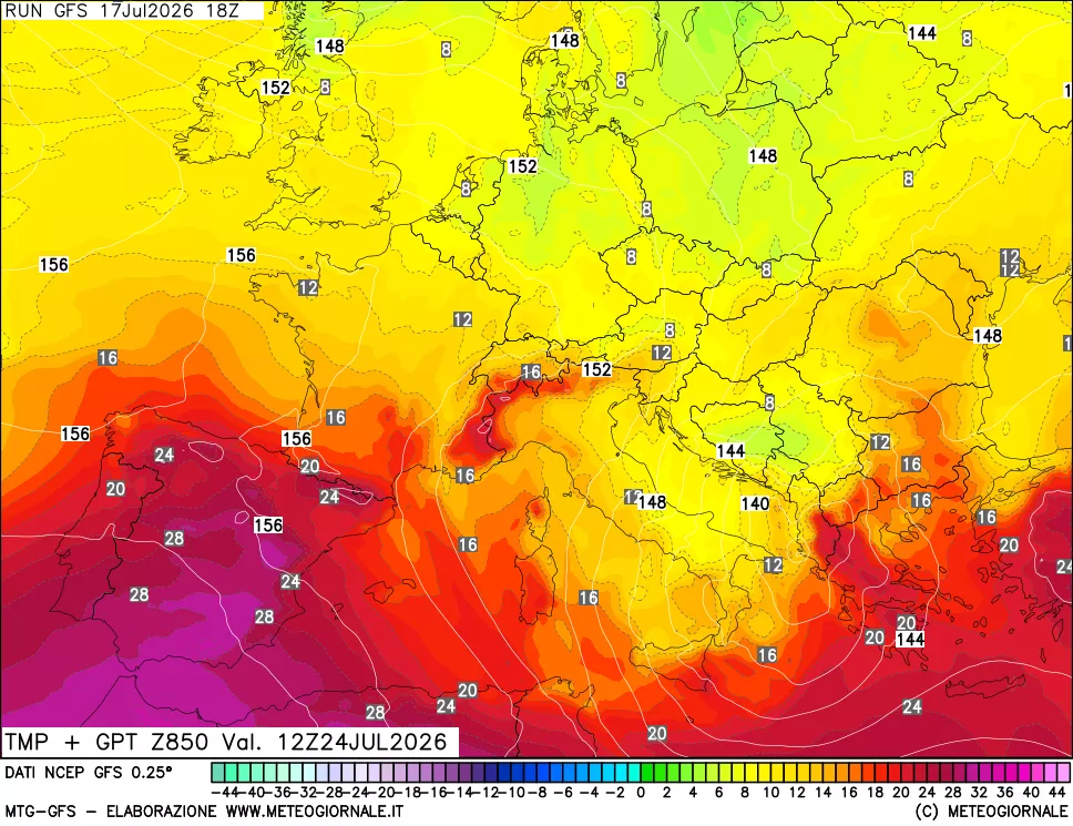 mappa 850 hPa Temp + GPT