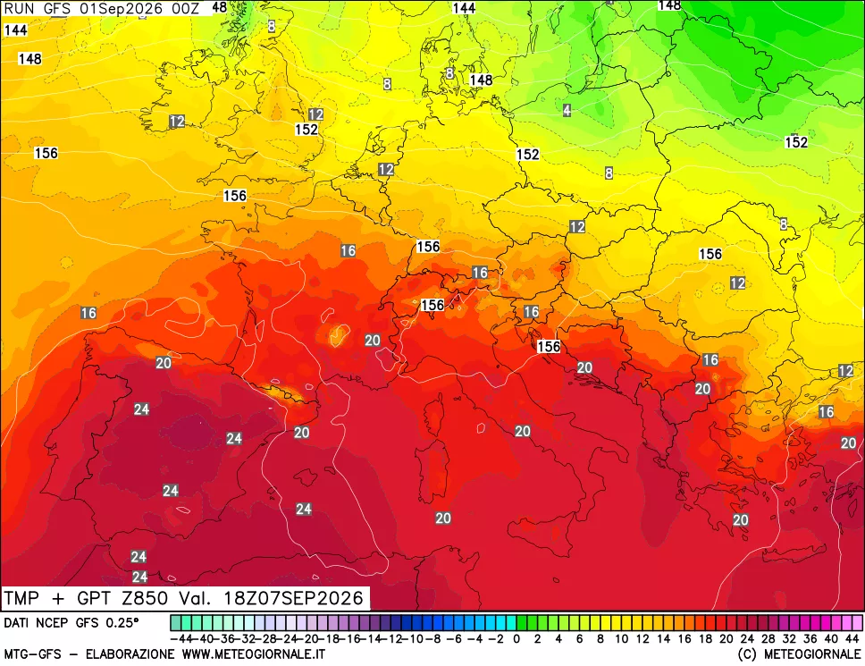 mappa 850 hPa Temp + GPT