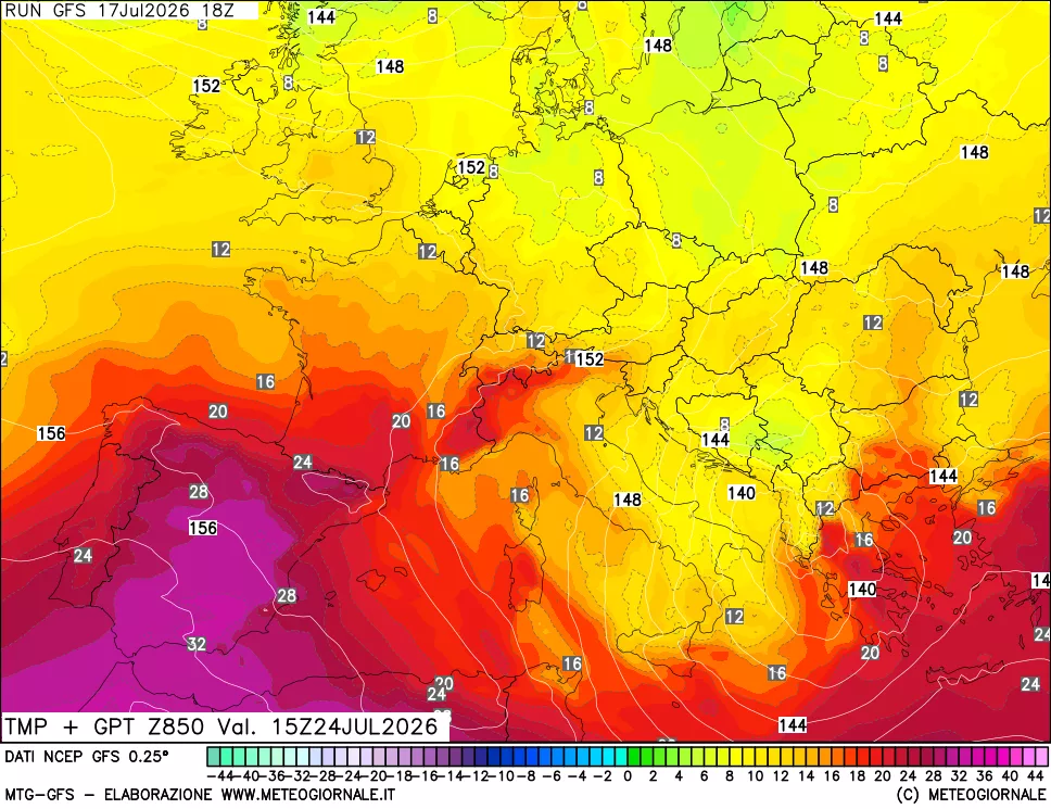 mappa 850 hPa Temp + GPT