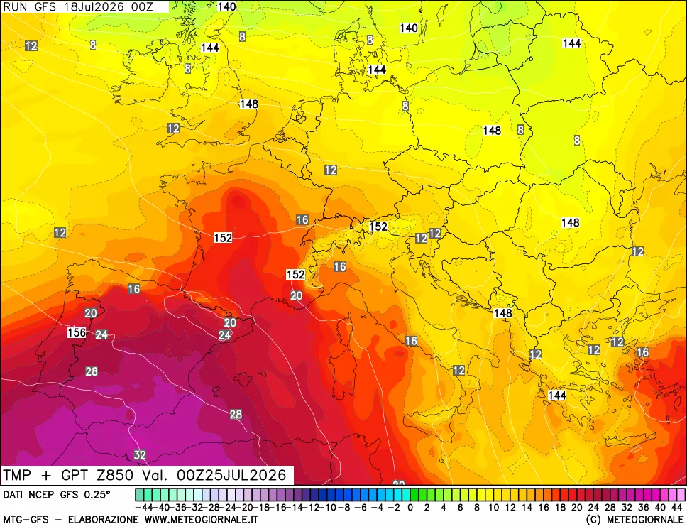 mappa 850 hPa Temp + GPT