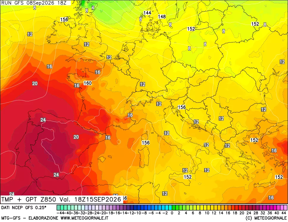 mappa 850 hPa Temp + GPT