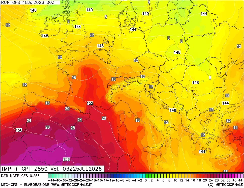 mappa 850 hPa Temp + GPT