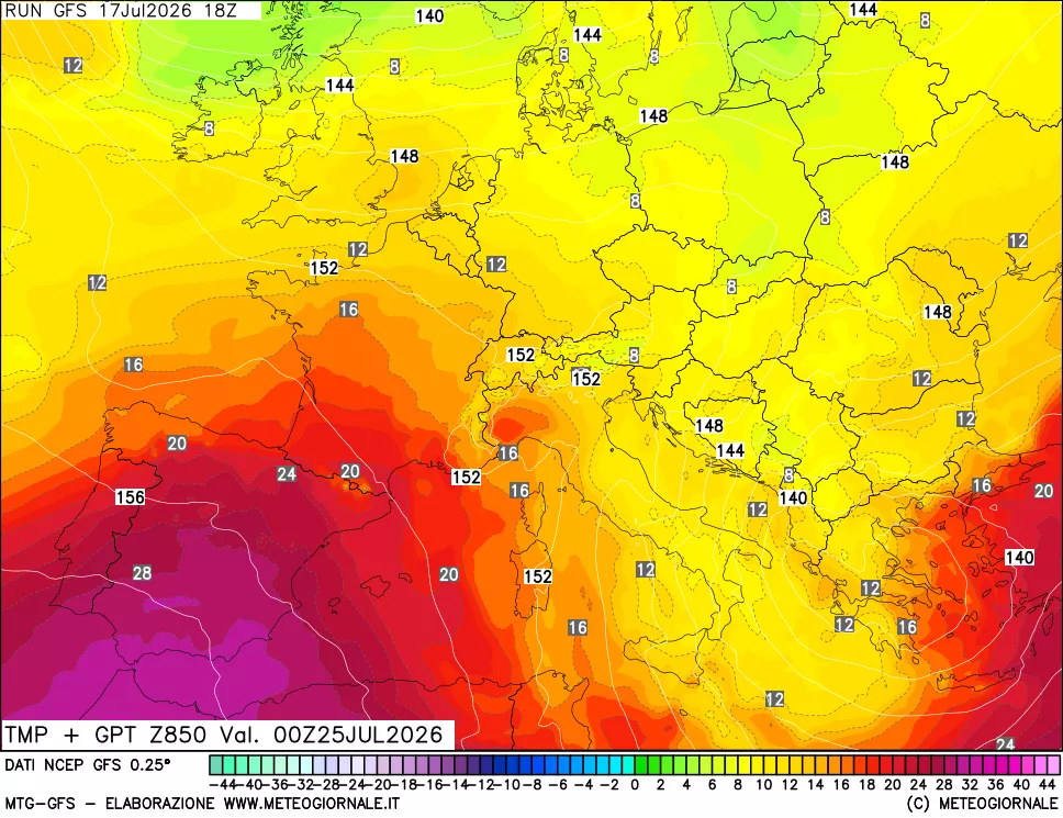 mappa 850 hPa Temp + GPT