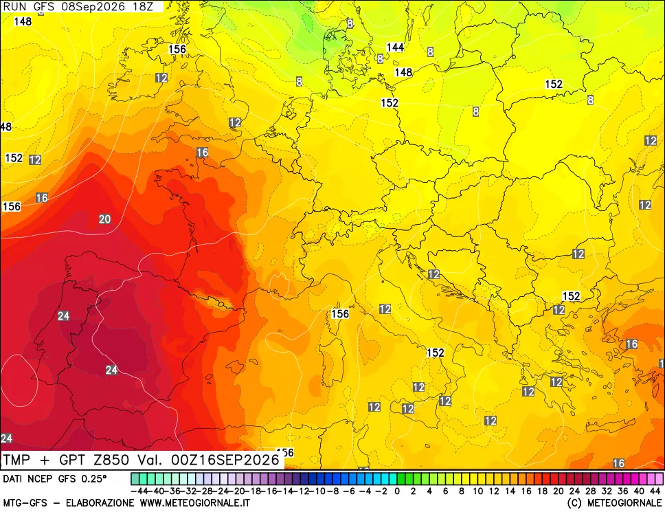 mappa 850 hPa Temp + GPT