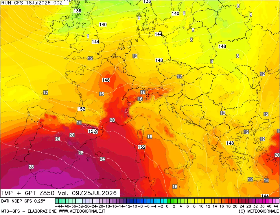 mappa 850 hPa Temp + GPT