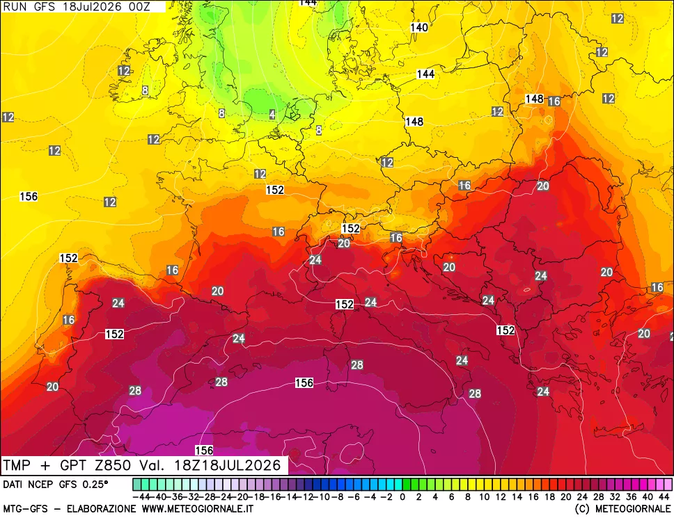 mappa 850 hPa Temp + GPT