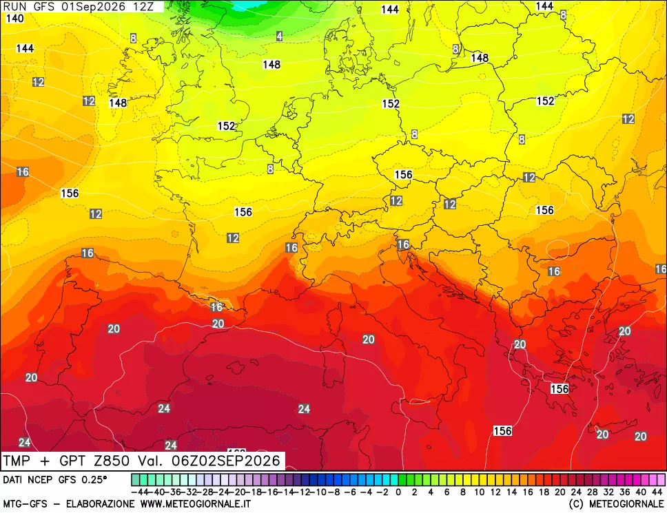 mappa 850 hPa Temp + GPT