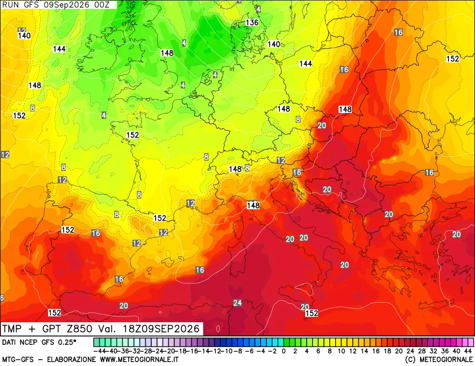 mappa 850 hPa Temp + GPT