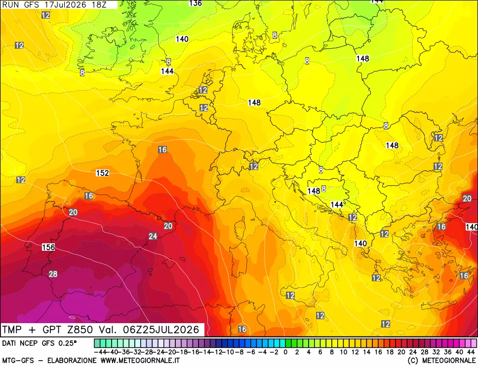 mappa 850 hPa Temp + GPT