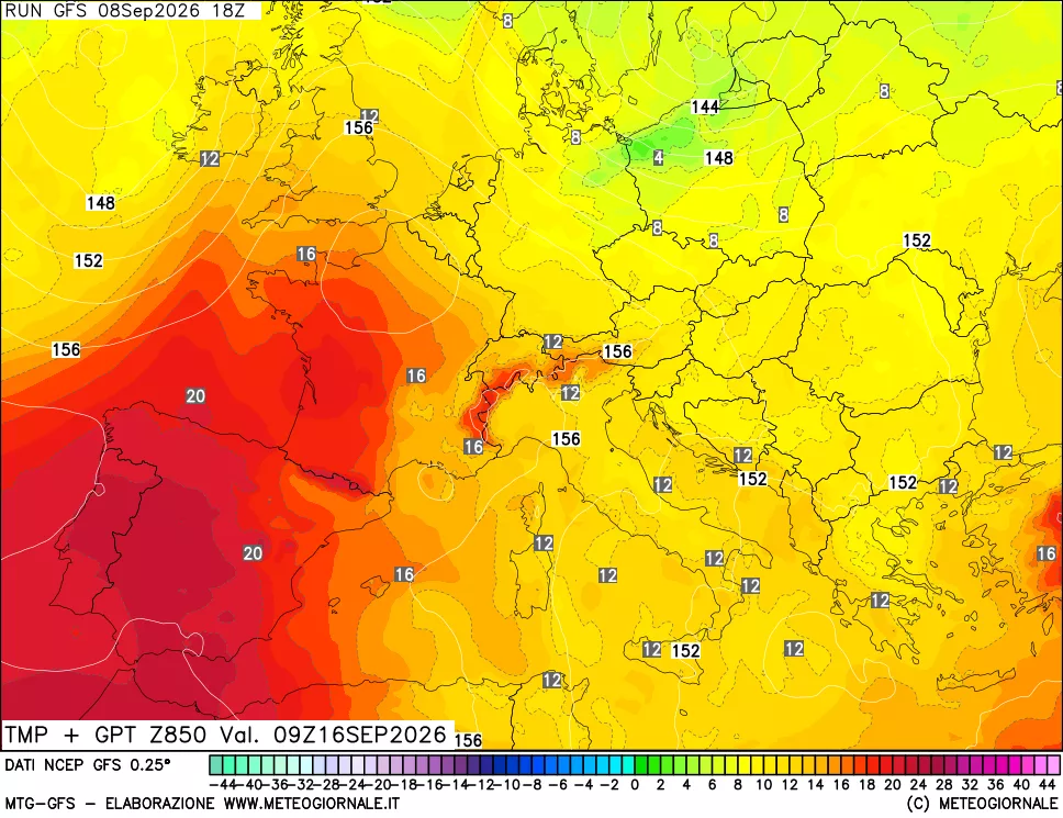mappa 850 hPa Temp + GPT