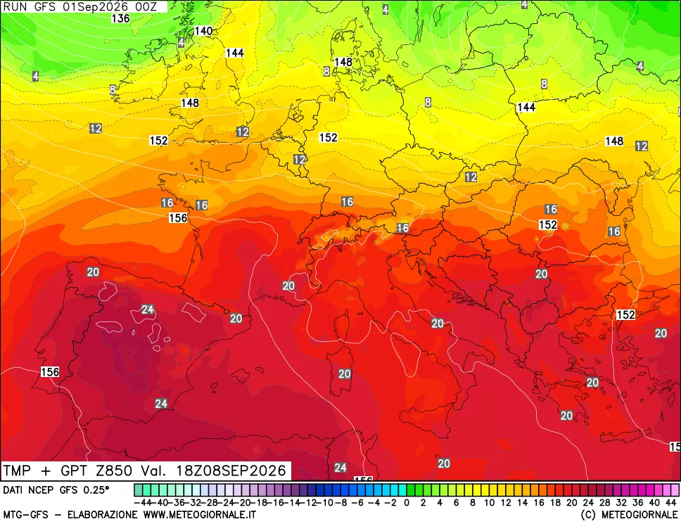 mappa 850 hPa Temp + GPT