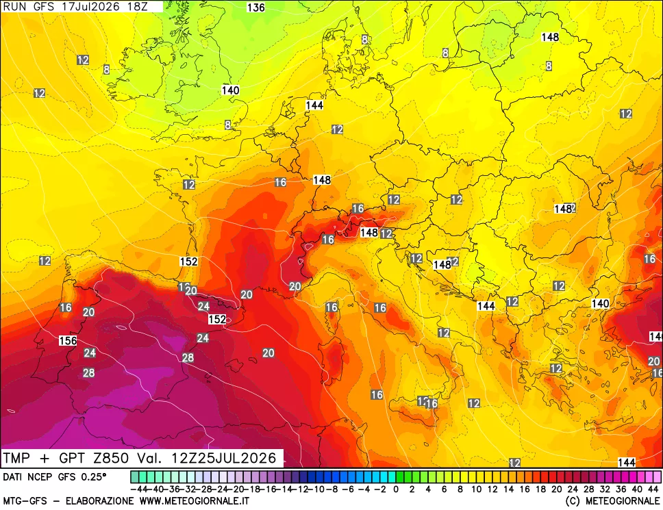 mappa 850 hPa Temp + GPT