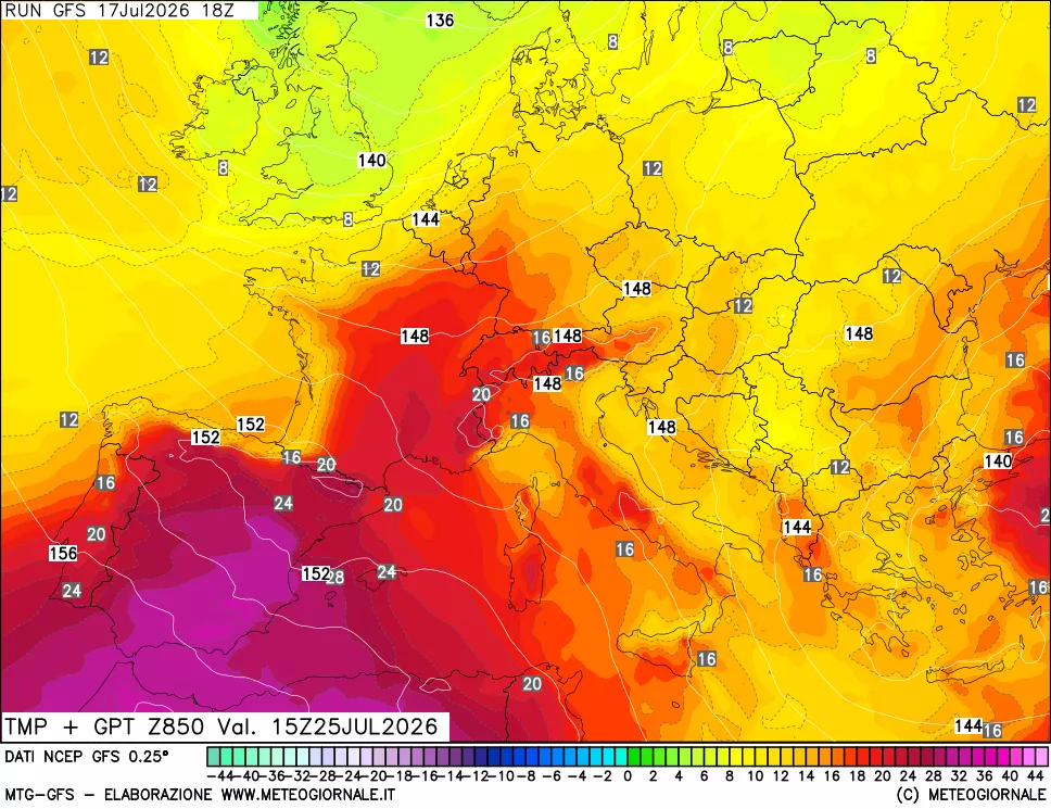 mappa 850 hPa Temp + GPT