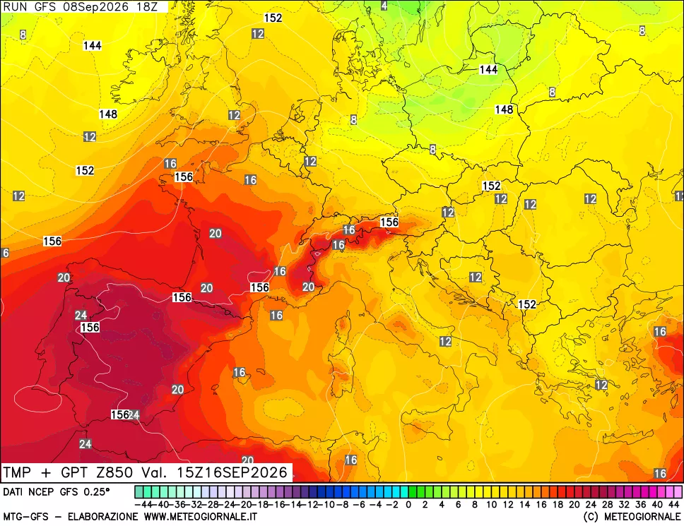 mappa 850 hPa Temp + GPT