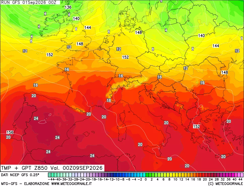 mappa 850 hPa Temp + GPT