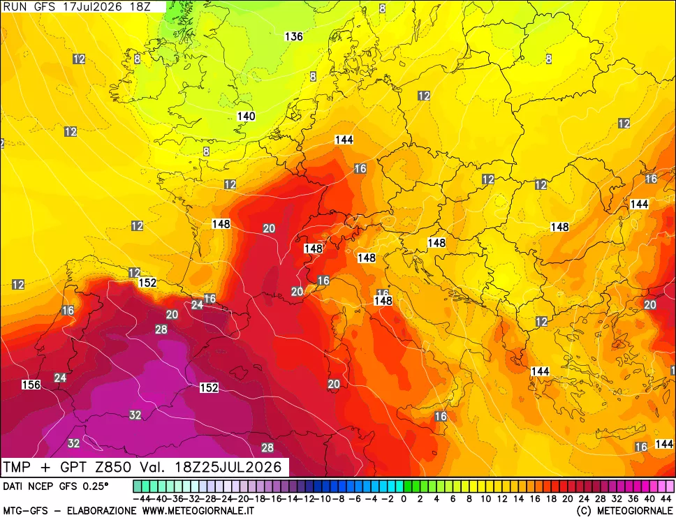 mappa 850 hPa Temp + GPT