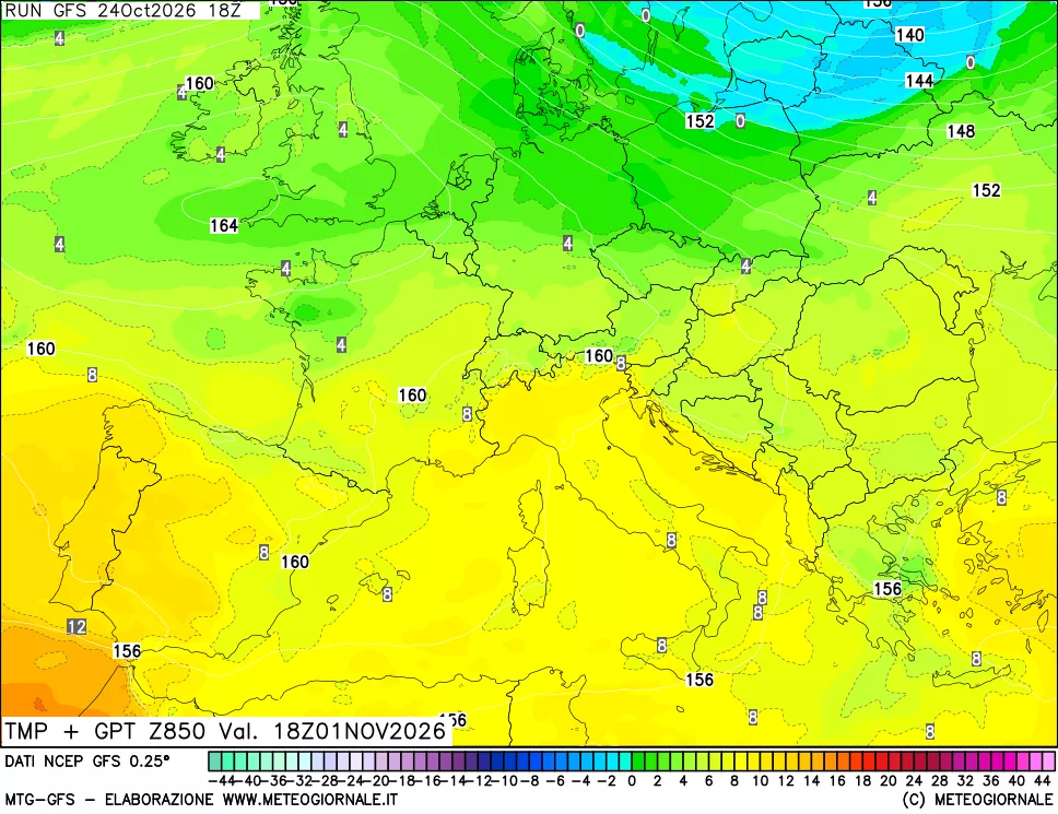 mappa 850 hPa Temp + GPT