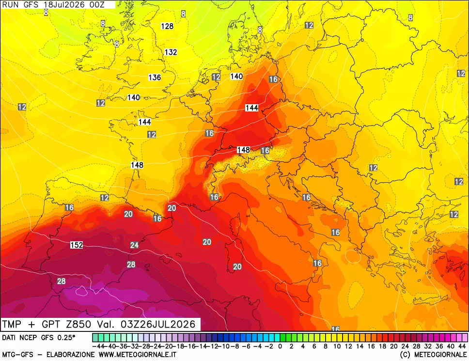 mappa 850 hPa Temp + GPT