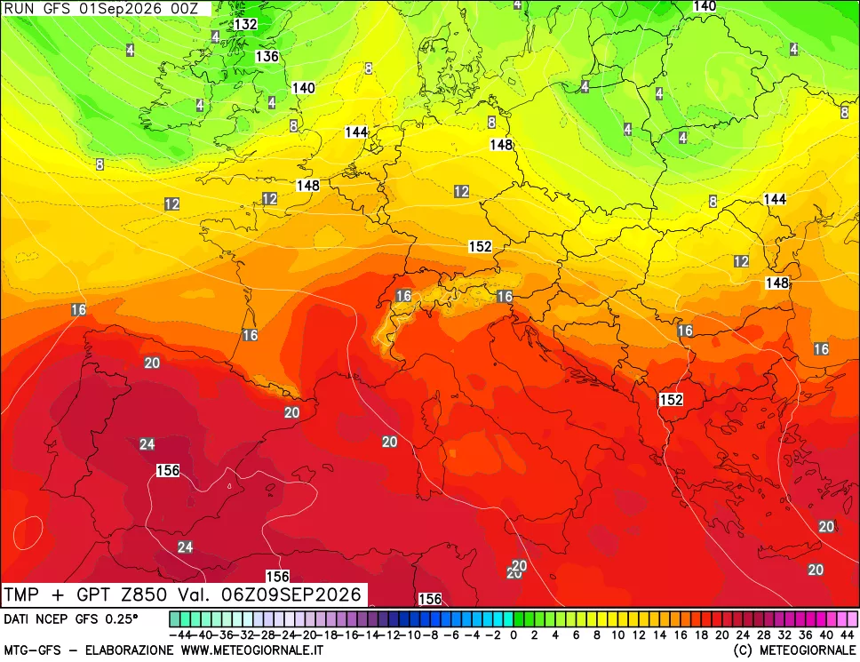 mappa 850 hPa Temp + GPT