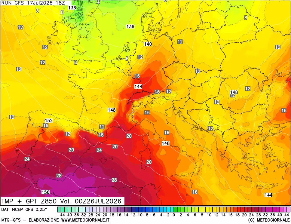 mappa 850 hPa Temp + GPT