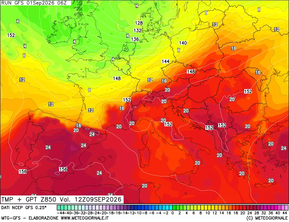 mappa 850 hPa Temp + GPT