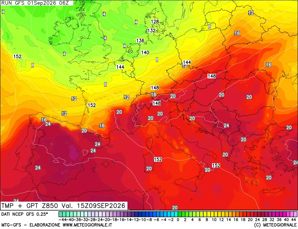 mappa 850 hPa Temp + GPT