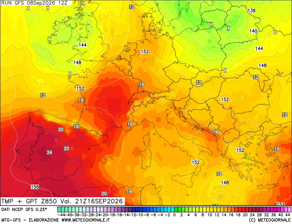 mappa 850 hPa Temp + GPT