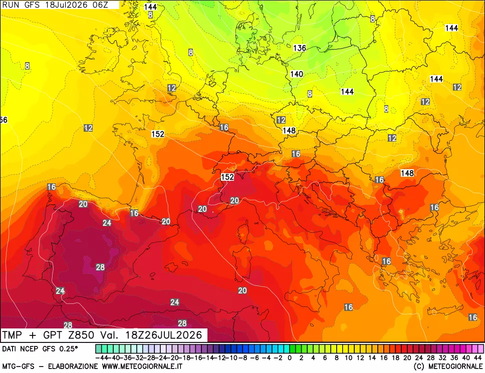 mappa 850 hPa Temp + GPT